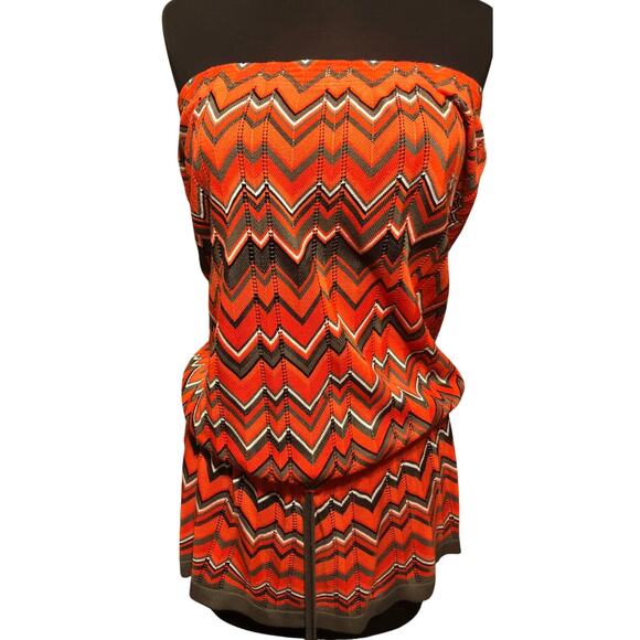 Cache Chevron Peek A Boo Knit Stretch Strapless Top Dress Drawstring Waist - Picture 1 of 7